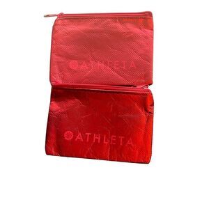 Athleta red zippered travel makeup ear pod gift card bags set of two